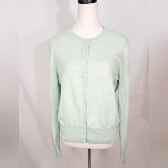 LORD & TAYLOR Mint Green Cashmere Cardigan Sweater - Picture 2 of 15